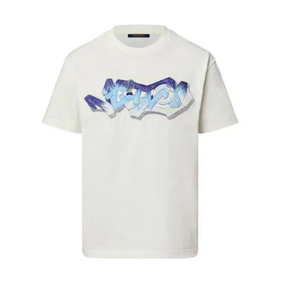 LOUIS VUITTON FW22 White Embroidered Graffiti Logo Short Sleeve T-Shirt . 1AA54K