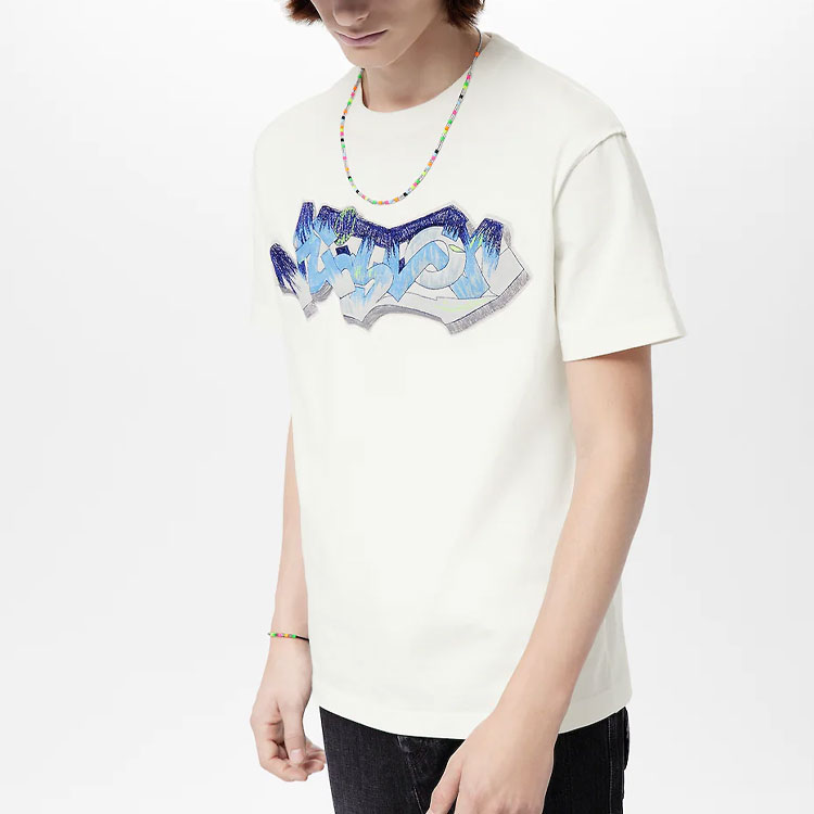 LOUIS VUITTON FW22 White Embroidered Graffiti Logo Short Sleeve T-Shirt . 1AA54K 圖 6
