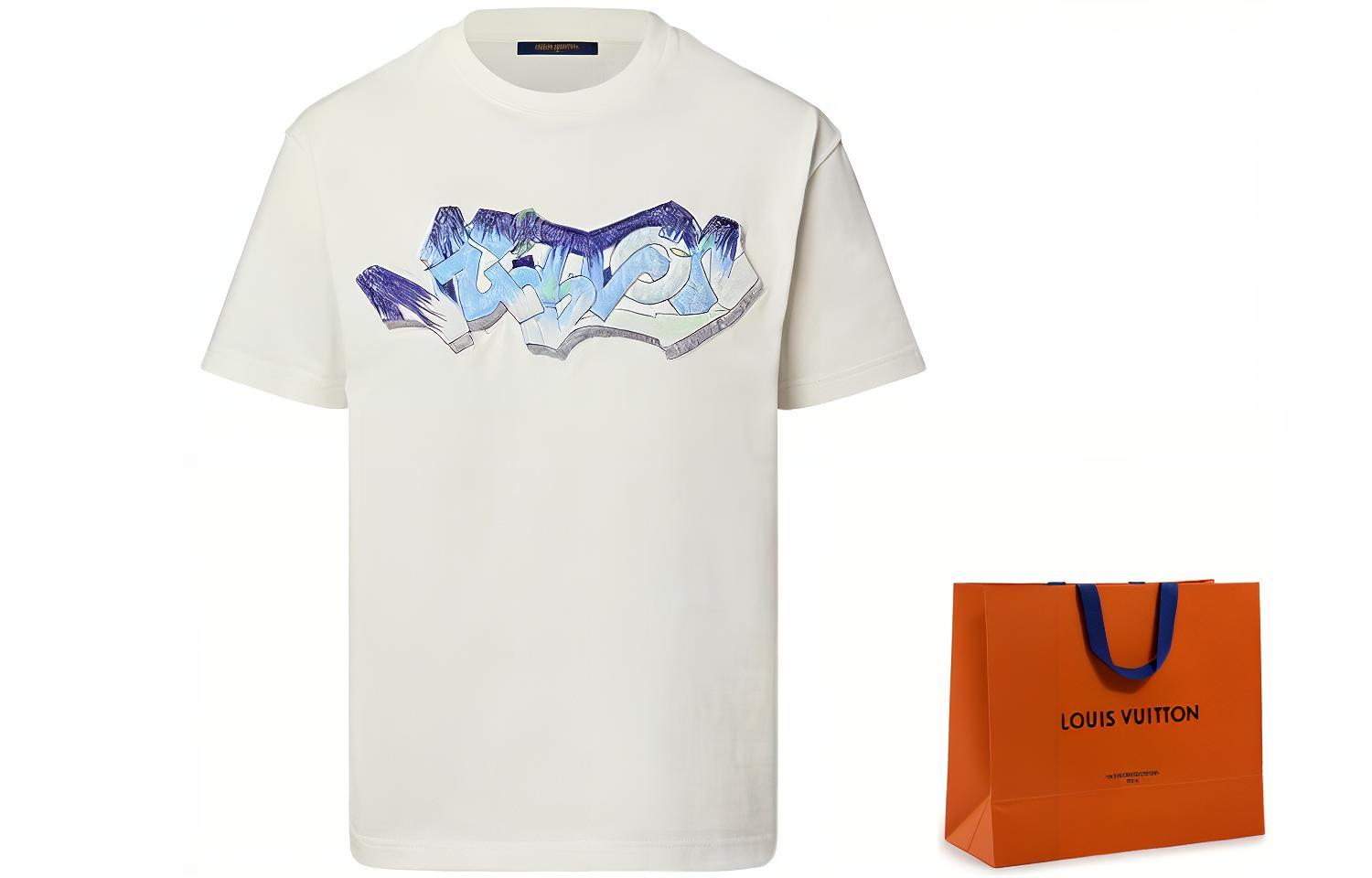LOUIS VUITTON FW22 White Embroidered Graffiti Logo Short Sleeve T-Shirt . 1AA54K 圖 9