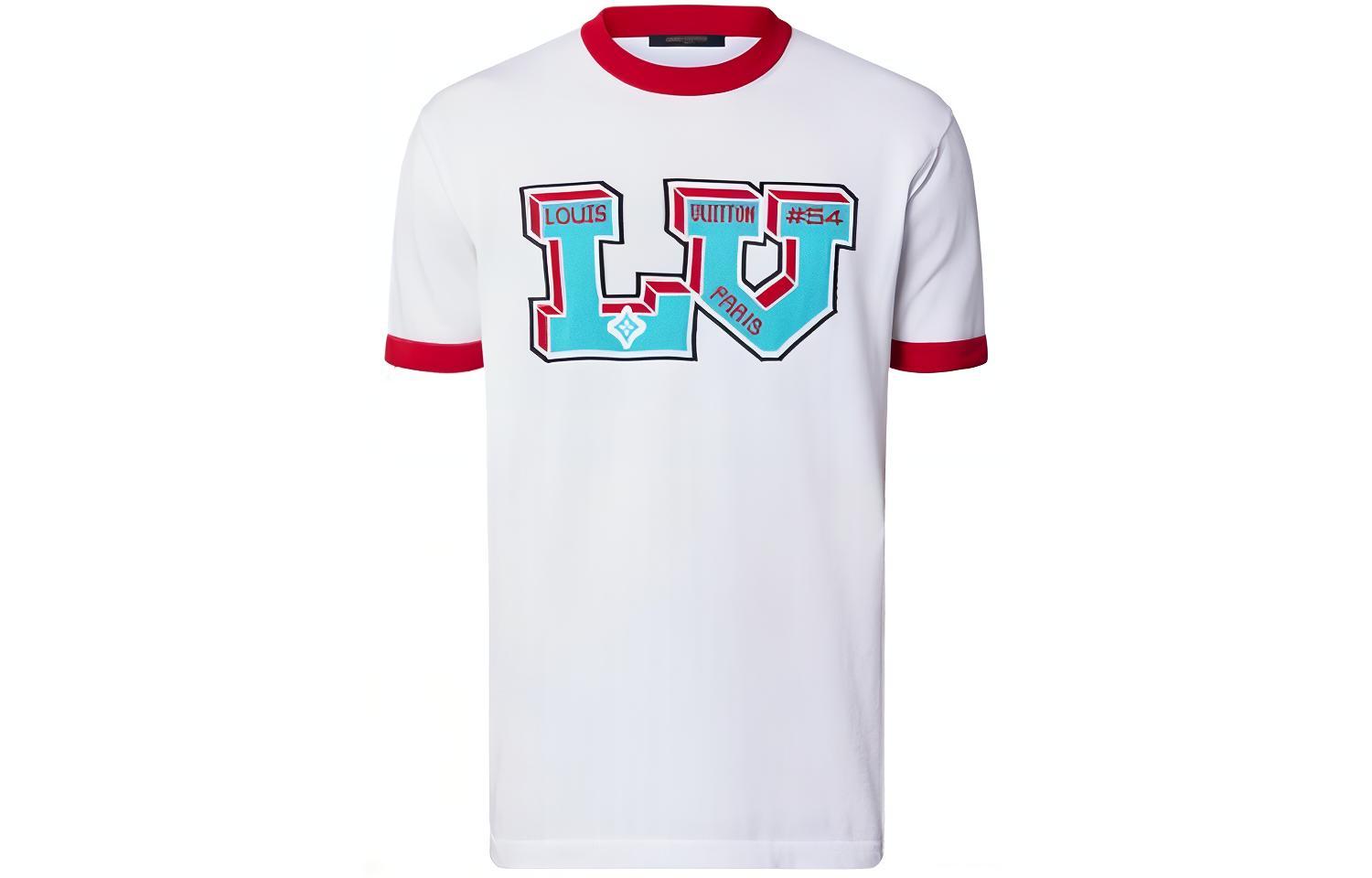 LOUIS VUITTON FW22 White Knit Logo Print Contrast Trim Crewneck T-Shirt Men. 1AAGLP