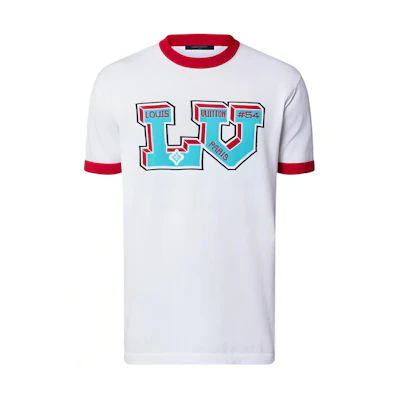 LOUIS VUITTON FW22 White Knit Logo Print Contrast Trim Crewneck T-Shirt Men. 1AAGLP