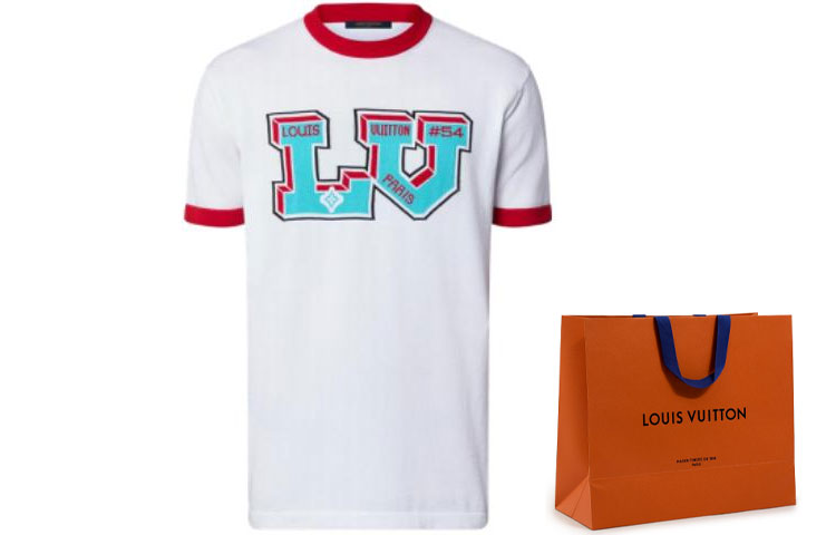 Details for 路易威登FW22白色針織Logo印花拼接羅紋男士圓領T恤 1AAGLP