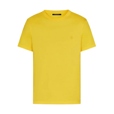 LOUIS VUITTON FW22 Yellow Crewneck T-Shirt Men Solid Logo Print Short Sleeve 1A7XQW