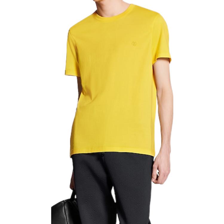 Shop LOUIS VUITTON Kemeja-T Kuning FW22 Lelaki Lengan Pendek Logo Cetak 1A7XQW