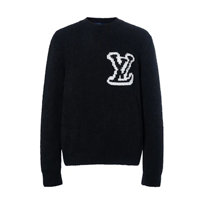 LOUIS VUITTON FW23 Black Logo Embroidered Crewneck Sweater. 1AF333