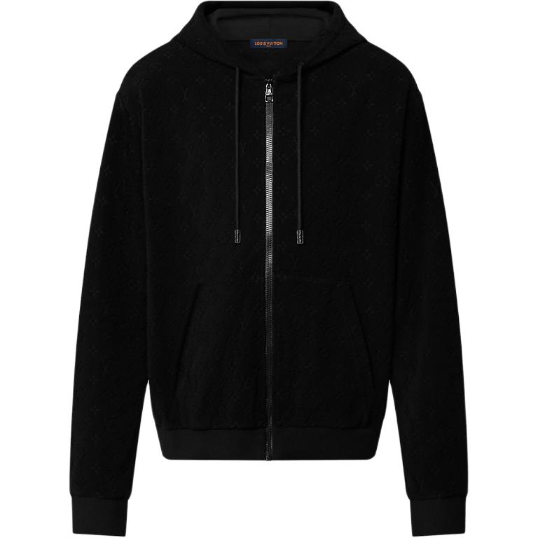 LOUIS VUITTON FW23  Black Solid Color Terry Zip Hoodie. 1ABJ64