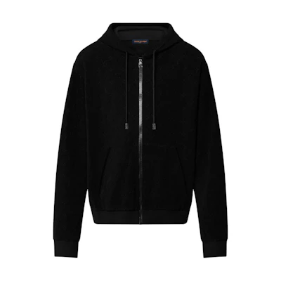 LOUIS VUITTON FW23 Black Solid Color Terry Zip Hoodie. 1ABJ64