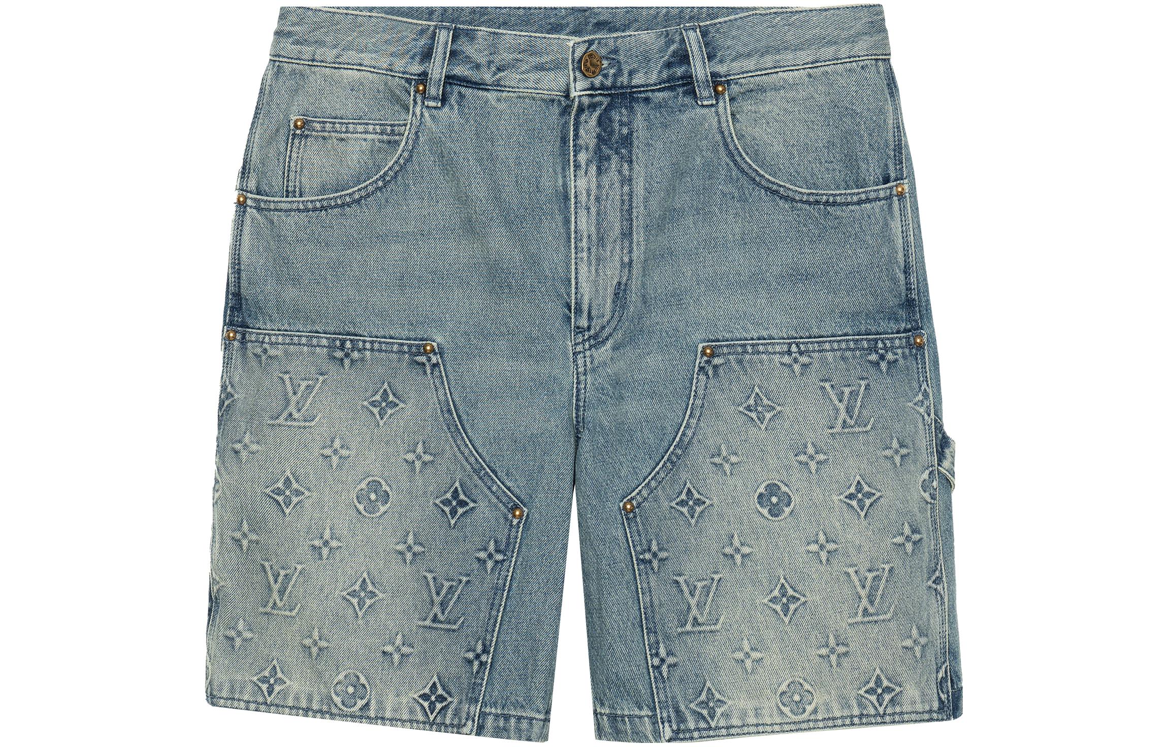 LOUIS VUITTON FW23  Blue Logo Embossed Mid-Rise Zipper Cargo Shorts 1ABJ7G