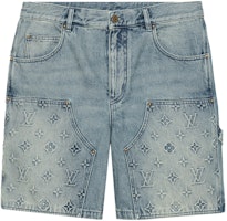 LOUIS VUITTON FW23 Blue Logo Embossed Mid-Rise Zipper Cargo Shorts 1ABJ7G LOUIS VUITTON FW23 Blue Logo Embossed Mid-Rise Zipper Cargo Shorts 1ABJ7G