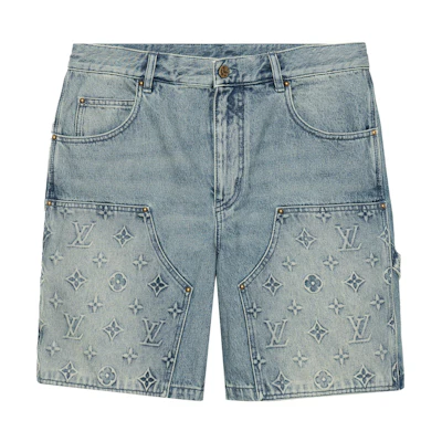 LOUIS VUITTON FW23 Blue Logo Embossed Mid-Rise Zipper Cargo Shorts 1ABJ7G