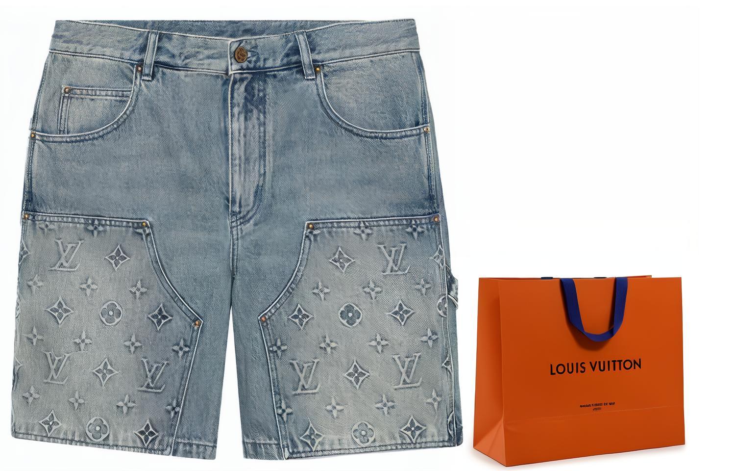 Cheap 루이비통 FW23 블루 로고 엠보싱 미드라이즈 지퍼 카고 쇼츠 1ABJ7G