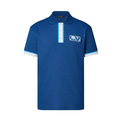 LOUIS VUITTON FW23 Blue Polo Shirt with Embroidered Logo. 1ABJ9A