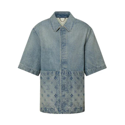 LOUIS VUITTON FW23 Blue Short-Sleeve Shirt with Embossed Logo Design 1ABLDH