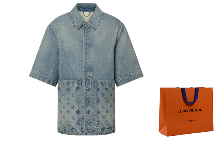 Cheap 루이 비통 FW23 블루 로고 엠보싱 반팔 셔츠 1ABLDH