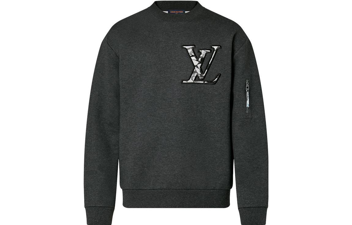 LOUIS VUITTON FW23  Dark Grey Logo Print Knit Crewneck Long Sleeve Sweater 1AFAZG