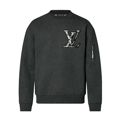 LOUIS VUITTON FW23 Dark Grey Logo Print Knit Crewneck Long Sleeve Sweater 1AFAZG