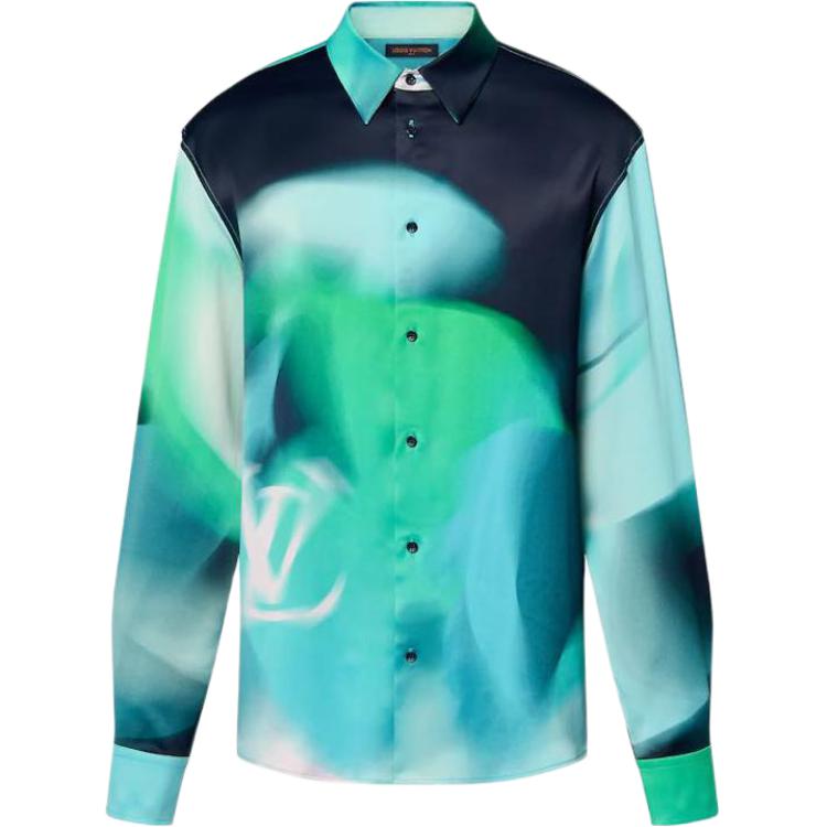 Louis Vuitton FW23  Green Logo Colorblock Long Sleeve Shirt 1AFAUX