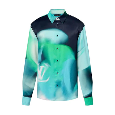 Louis Vuitton FW23 Green Logo Colorblock Long Sleeve Shirt 1AFAUX