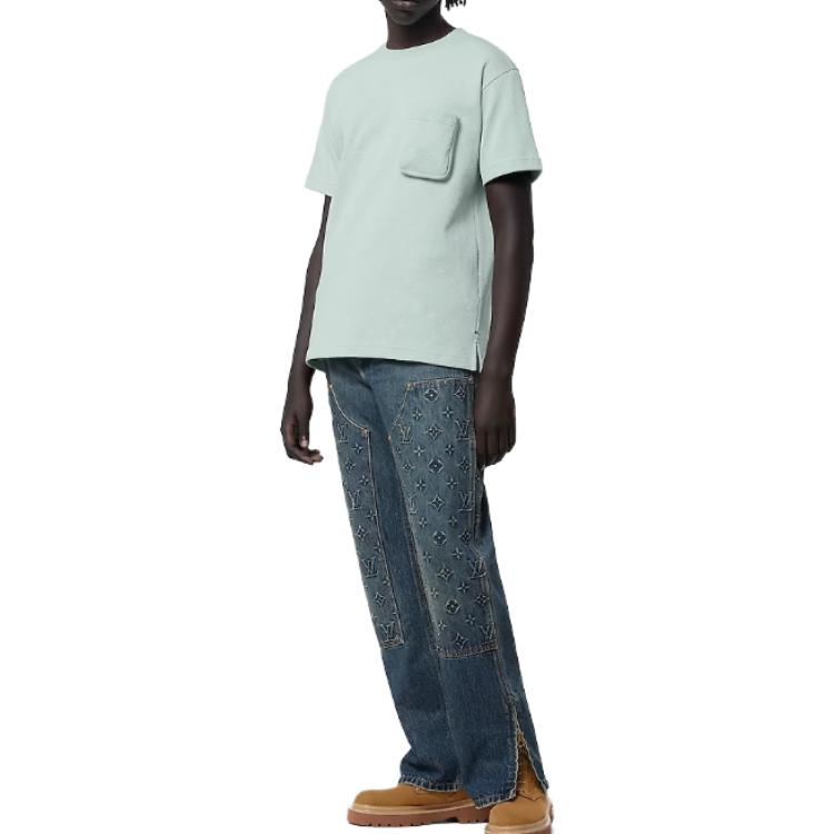 Purchase LOUIS VUITTON FW23  Green Solid Pocket Crewneck Casual T-Shirt. 1ABIXC