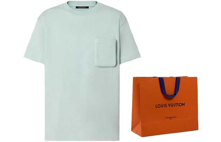 Sizing LOUIS VUITTON FW23  Green Solid Pocket Crewneck Casual T-Shirt. 1ABIXC