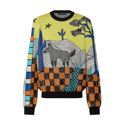 LOUIS VUITTON FW23 Jacquard Knit Sweater with Cartoon Animal Pattern Multicolor 1ABJ87
