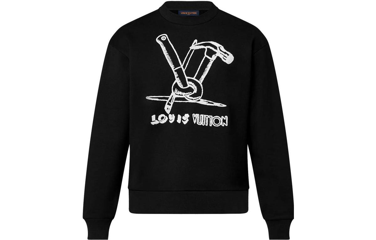 LOUIS VUITTON FW23  Logo Embroidered Crewneck Sweatshirt Black. 1ABY3L
