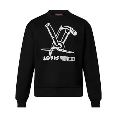 LOUIS VUITTON FW23 Logo Embroidered Crewneck Sweatshirt Black. 1ABY3L