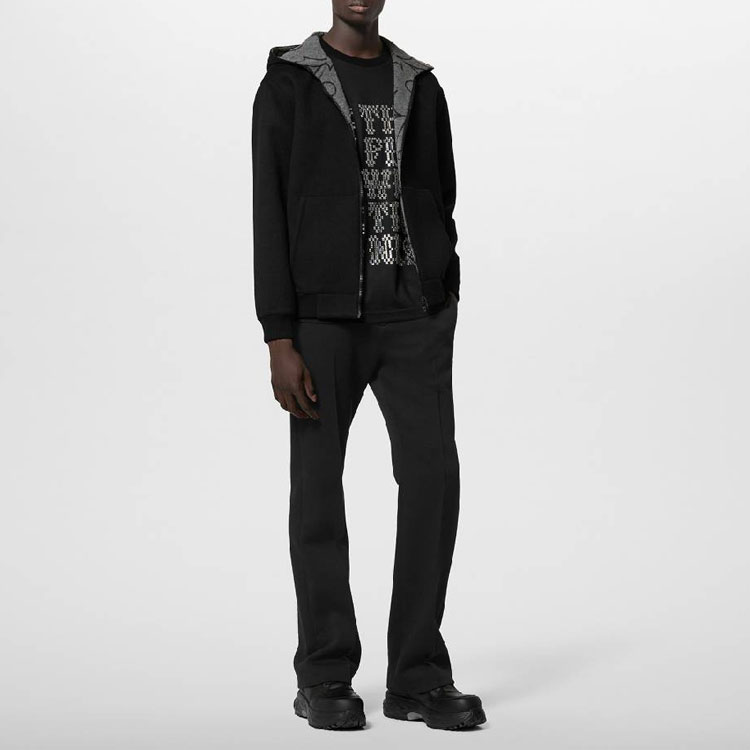Shop LOUIS VUITTON FW23  Reversible Hoodie with Ribbed Cuffs Black 1AFA90