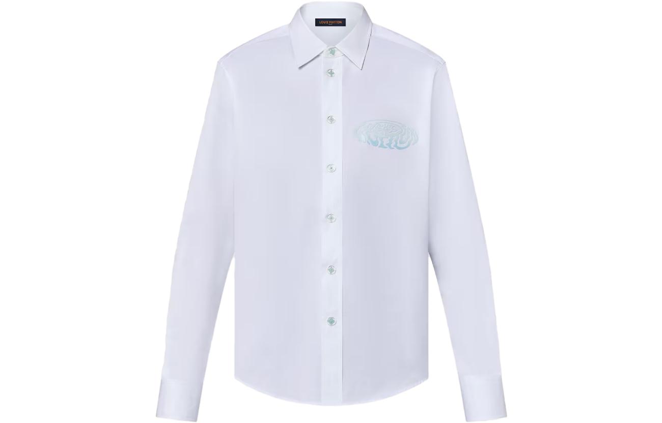LOUIS VUITTON FW23  White Long Sleeve Shirt with Colorblock Print Design 1ABJKH