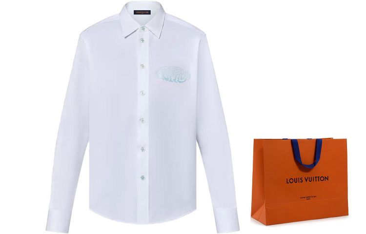 Details for 루이비통 FW23 화이트 컬러블록 프린트 디자인 긴팔 셔츠 1ABJKH