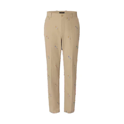 LOUIS VUITTON FW23 Beige Casual Pants with Logo Jacquard Pattern. 1ABJIR