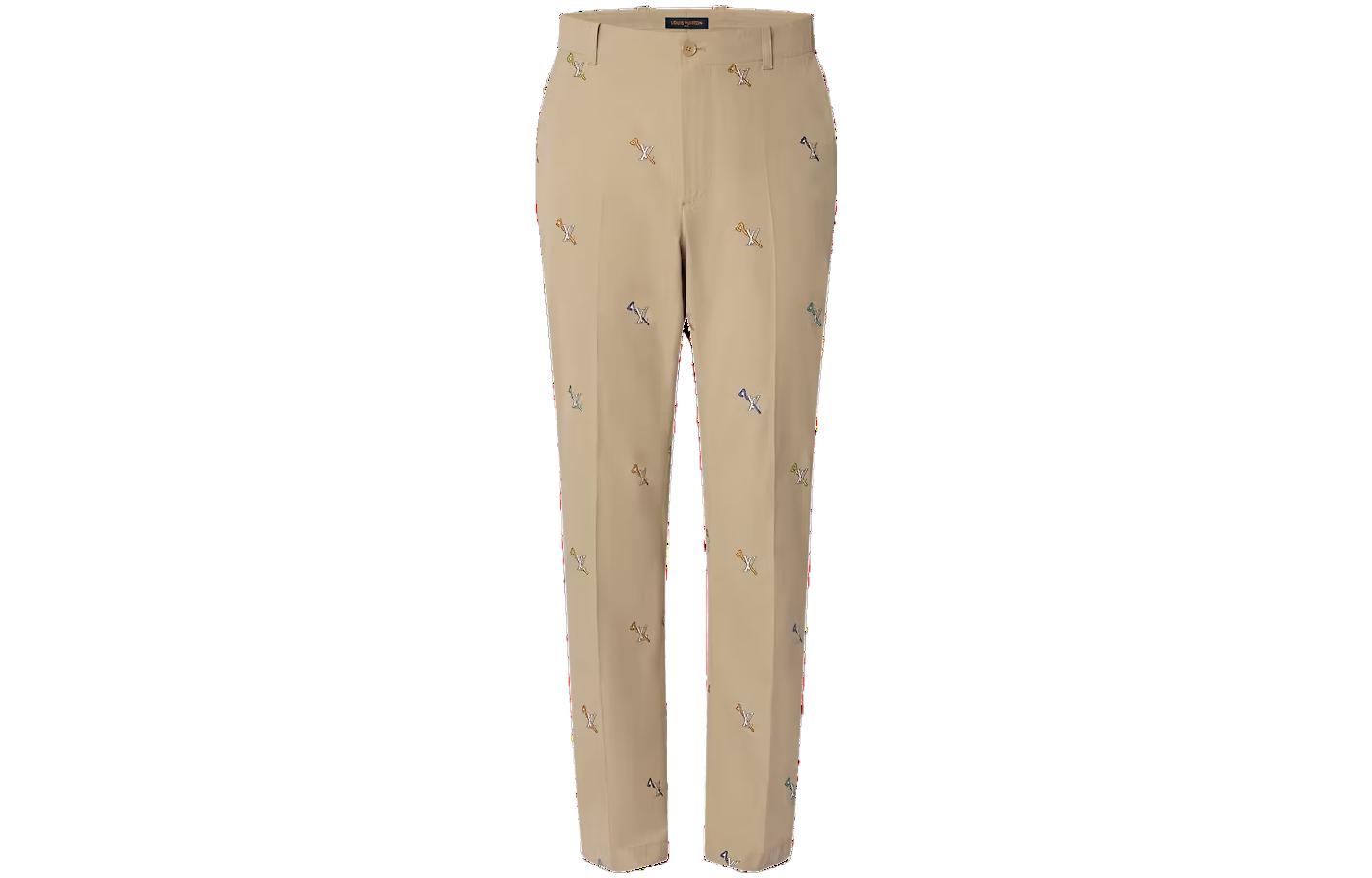 Order Pantalones Beige Informales LOUIS VUITTON FW23 con Patrón Jacquard de Logo. 1ABJIR