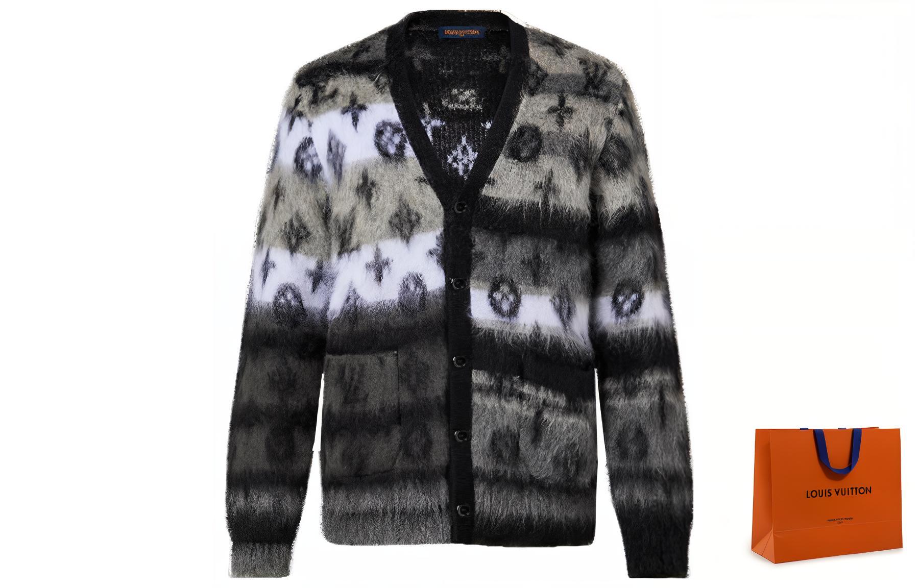 Order LOUIS VUITTON FW23 Black V-Neck Logo Knit Cardigan  Long Sleeve Sweater 1AF342