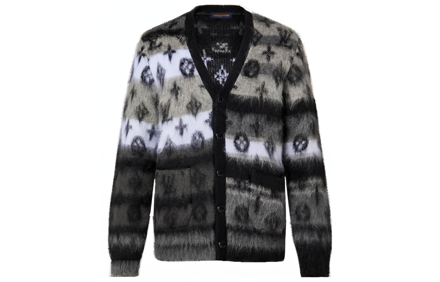 Lookbook LOUIS VUITTON FW23 Black V-Neck Logo Knit Cardigan  Long Sleeve Sweater 1AF342