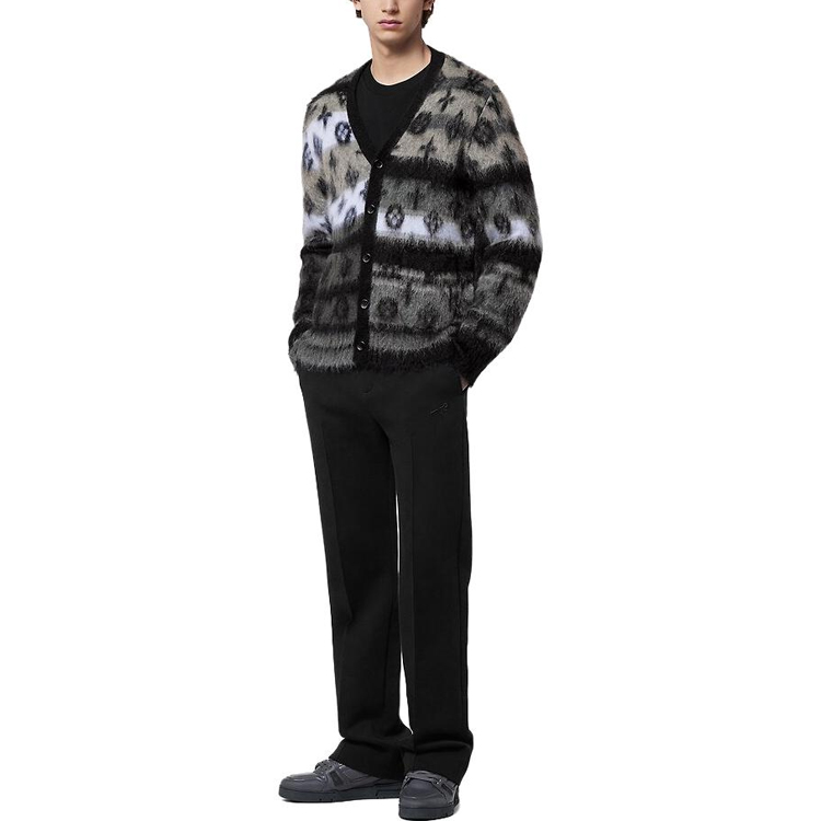Shop LOUIS VUITTON FW23 Black V-Neck Logo Knit Cardigan  Long Sleeve Sweater 1AF342