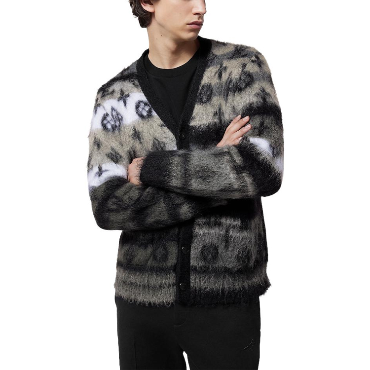 Details for LOUIS VUITTON FW23 Black V-Neck Logo Knit Cardigan  Long Sleeve Sweater 1AF342