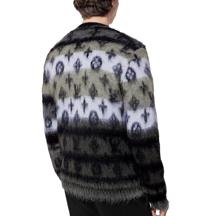 Sizing LOUIS VUITTON FW23 Black V-Neck Logo Knit Cardigan  Long Sleeve Sweater 1AF342