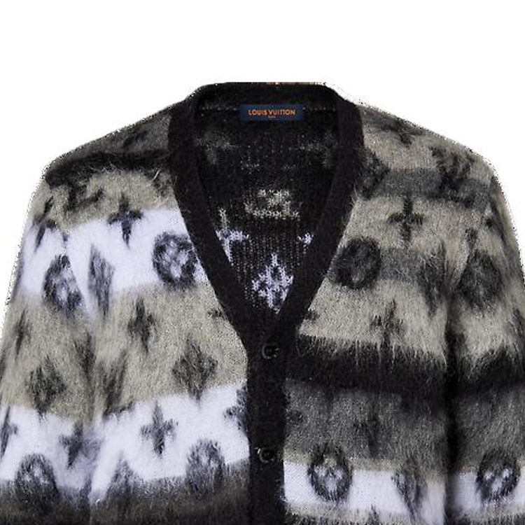 Cheap LOUIS VUITTON FW23 Black V-Neck Logo Knit Cardigan  Long Sleeve Sweater 1AF342