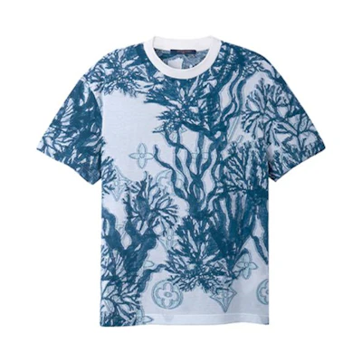 LOUIS VUITTON FW23 Blue Jacquard Monogram Crewneck Short Sleeve T-Shirt Men 1ABJ9O