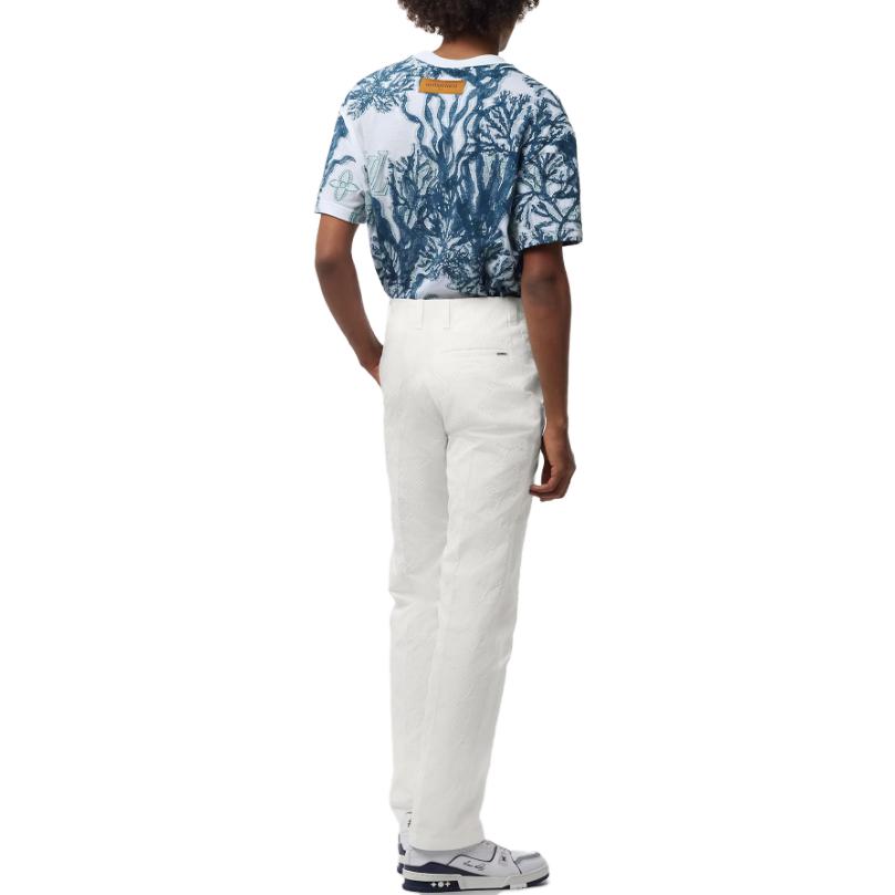 Purchase LOUIS VUITTON FW23 Kaos Pria Biru Jacquard Monogram Crewneck Lengan Pendek 1ABJ9O