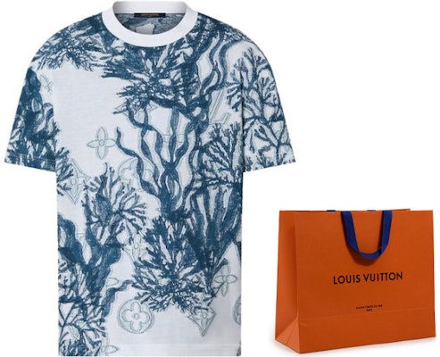 LOUIS VUITTON FW23 Kaos Pria Biru Jacquard Monogram Crewneck Lengan Pendek 1ABJ9O 1