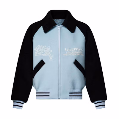 LOUIS VUITTON FW23 Blue Logo Striped Embroidered Baseball Jacket for Men. 1AFAJ4
