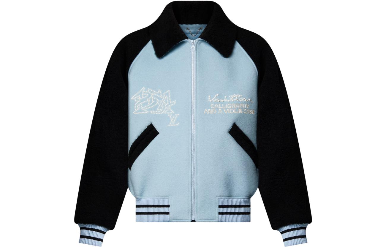 LOUIS VUITTON FW23 Blue Logo Striped Embroidered Baseball Jacket for Men. 1AFAJ4 圖 2