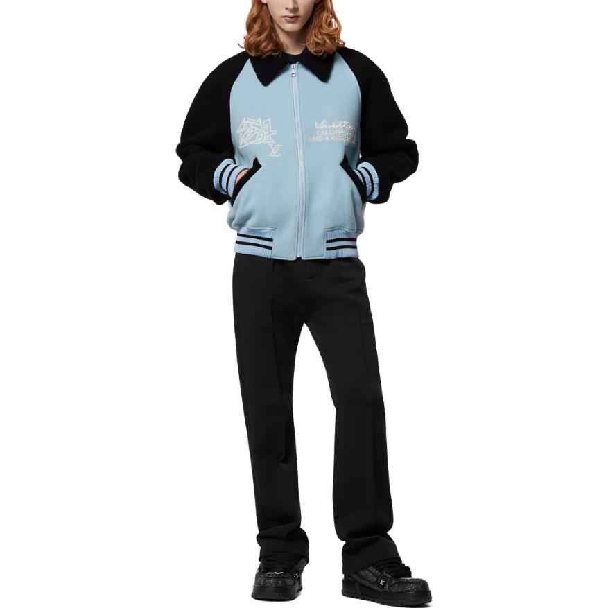 LOUIS VUITTON FW23 Blue Logo Striped Embroidered Baseball Jacket for Men. 1AFAJ4 圖 3