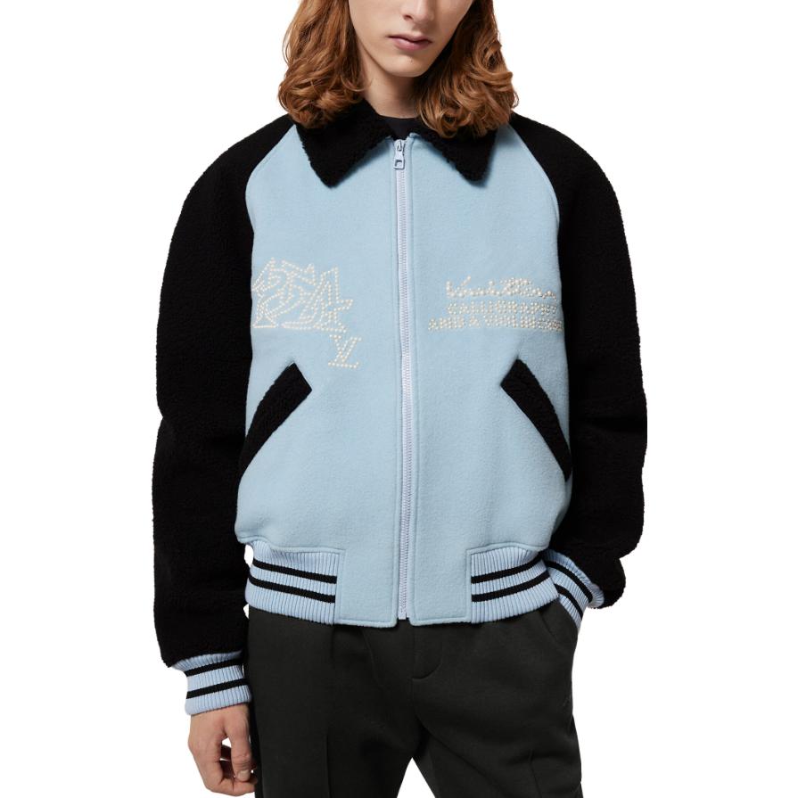 LOUIS VUITTON FW23 Blue Logo Striped Embroidered Baseball Jacket for Men. 1AFAJ4 圖 4