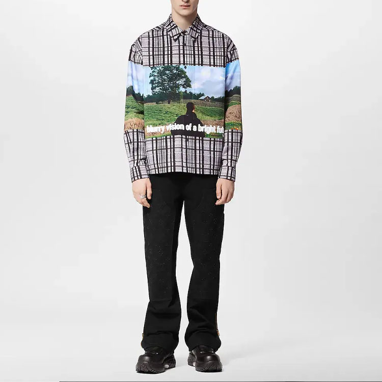 Shop Camiseta LOUIS VUITTON FW23 de Cuadros Multicolor Manga Larga y Botones 1ABY24