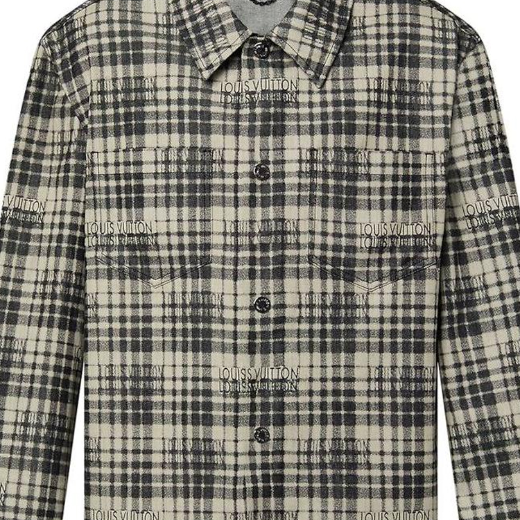 Cheap LOUIS VUITTON FW23 Checkered Logo Monogram Button-Up Casual Long Sleeve Shirt Men 1ABY9I