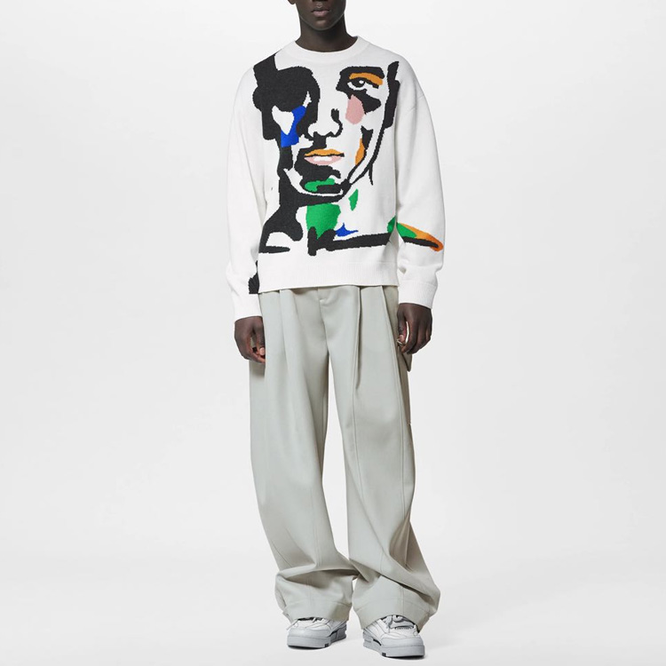 Shop 路易威登 FW23 拼色提花白色男士针织圆领毛衣 1ABXY7