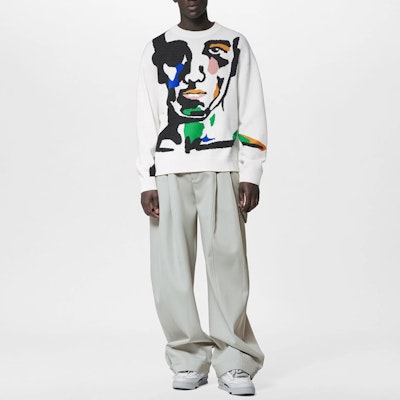 路易威登 FW23 拼色提花白色男士针织圆领毛衣 1ABXY7 Shop 路易威登 FW23 拼色提花白色男士针织圆领毛衣 1ABXY7
