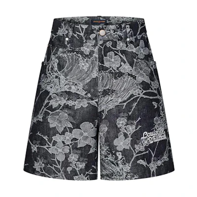 LOUIS VUITTON FW23 Floral Print Mid-Rise Straight Denim Shorts Black Mens. 1AFQFR